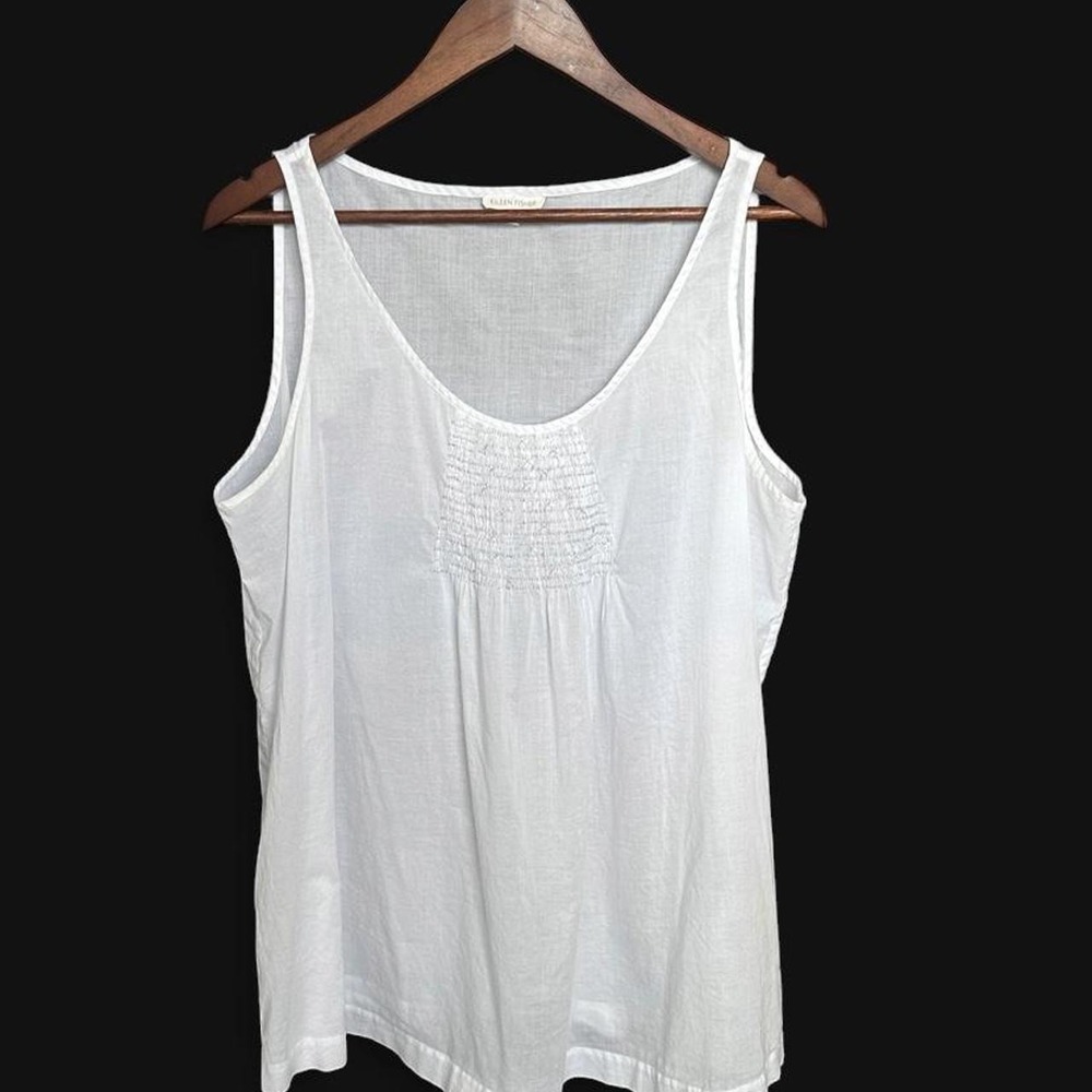 Eileen Fisher 100% Organic Cotton Smocked Scoop Neck Tank Top XL